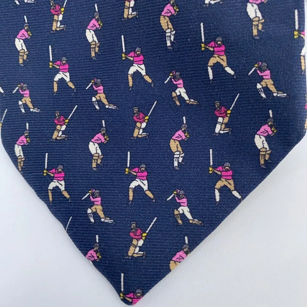Eton Tie Mens One Size Navy Cricket Silk Classic Fit Luxury Necktie Italy Made